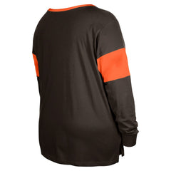 Cleveland Browns New Era Women's Plus Size Lace-Up Notch Neck Long Sleeve T-Shirt - Brown T-shirts