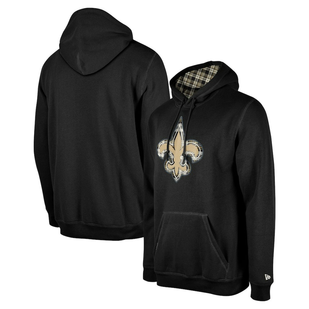 New Orleans Saints New Era 3rd Down Plaid Pullover Hoodie - Black Hoodies