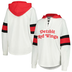 Detroit Red Wings G-III 4Her by Carl Banks Women's Goal Zone Long Sleeve Lace-Up Hoodie T-Shirt - White/Red | US 201038240