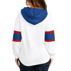 New York Rangers G-III 4Her by Carl Banks Women's Goal Zone Long Sleeve Lace-Up Hoodie T-Shirt - White/Blue | US 201038243
