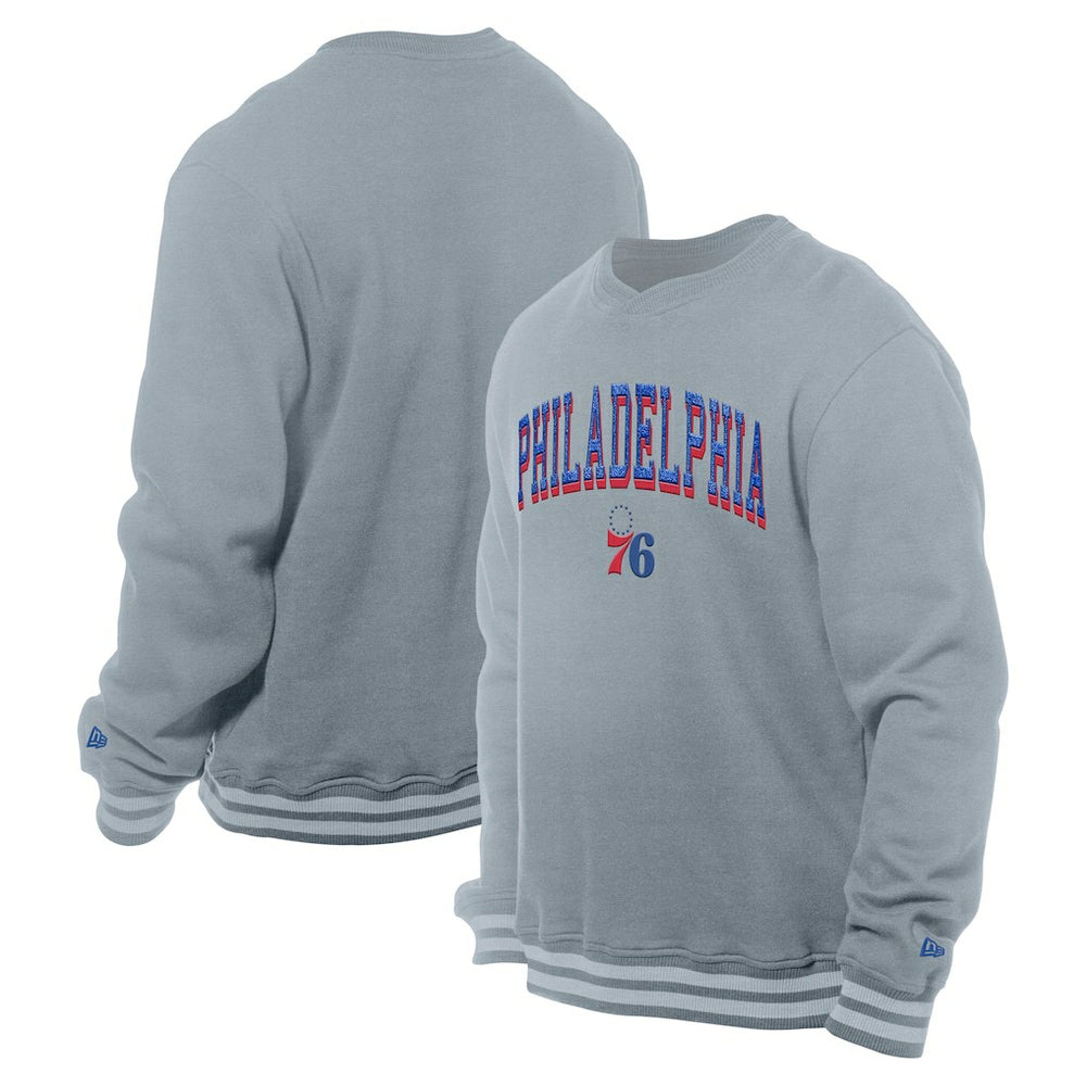 Philadelphia 76ers Chenille Cross Over Pullover Sweatshirt Gray - New Era