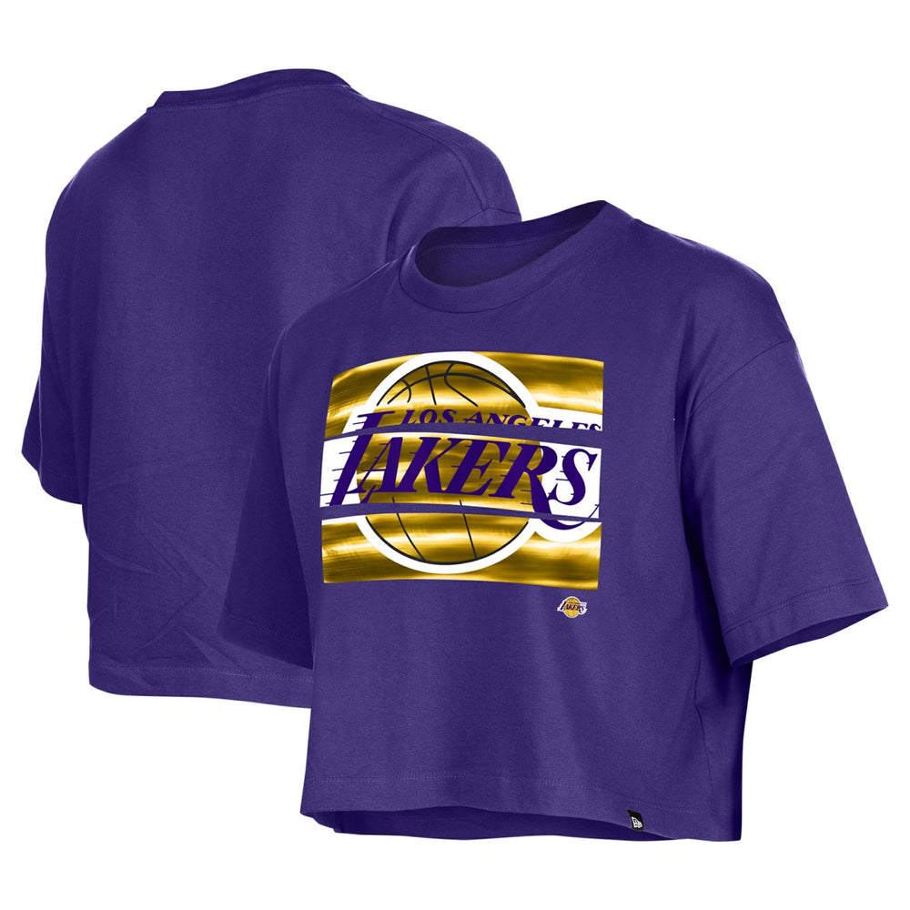 Los Angeles Lakers Women's Oversized Boxy Crop T-Shirt Purple - New Era