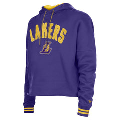 Los Angeles Lakers Women's Boxy Raw Edge Pullover Hoodie Purple - New Era