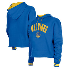 Golden State Warriors Women's Boxy Raw Edge Pullover Hoodie Royal - New Era