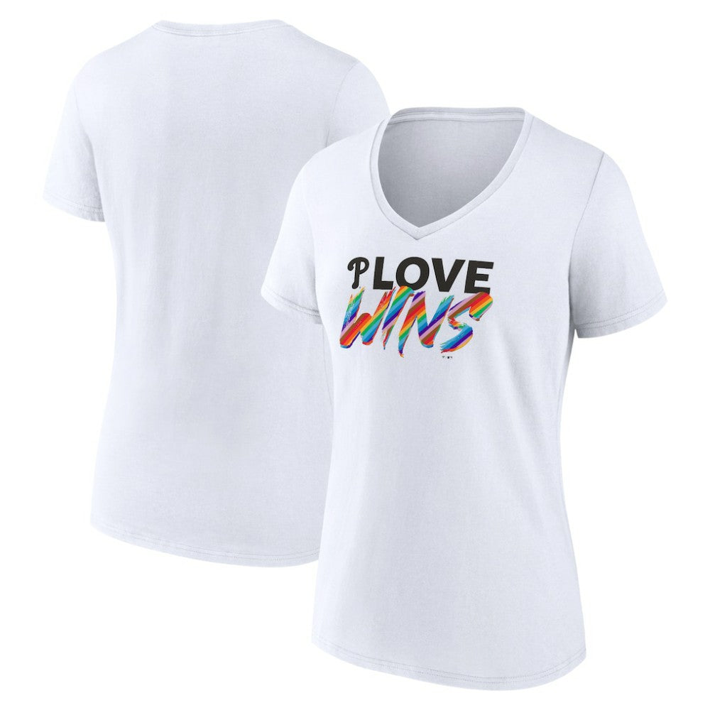 Philadelphia Phillies Women's Love Wins V-Neck T-Shirt - White T-shirts