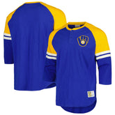 Milwaukee Brewers Mitchell & Ness Cooperstown Collection Legendary Raglan Slub Henley 3/4-Sleeve T-Shirt - Royal T-shirts