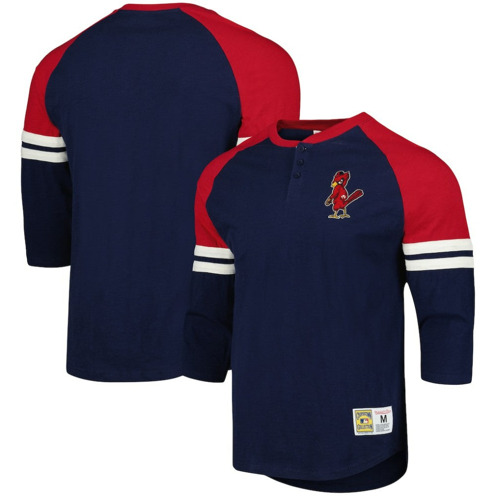 St. Louis Cardinals Mitchell & Ness Cooperstown Collection Legendary Raglan Slub Henley Three-Quarter Sleeve T-Shirt - Navy T-shirts