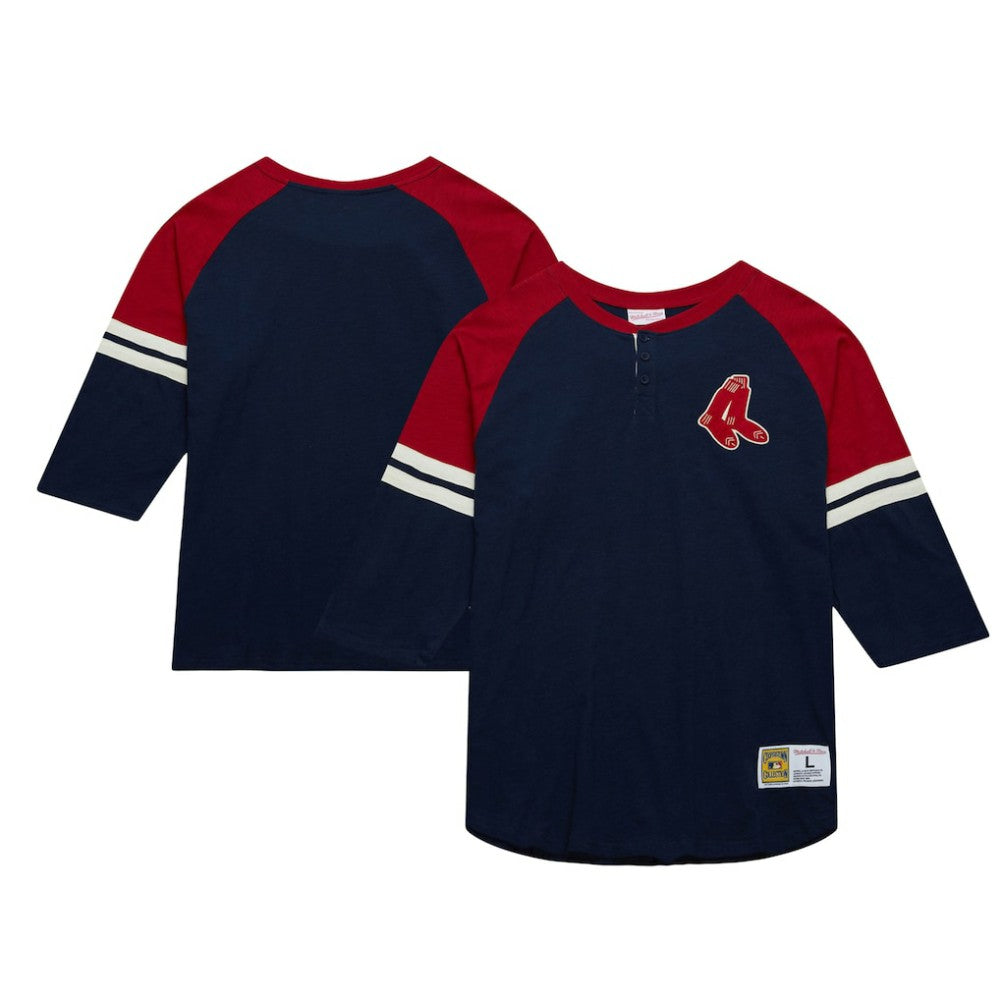 Boston Red Sox Mitchell & Ness Cooperstown Collection Legendary Raglan Slub Henley 3/4-Sleeve T-Shirt - Navy T-shirts