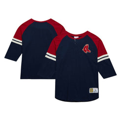 Boston Red Sox Mitchell & Ness Cooperstown Collection Legendary Raglan Slub Henley 3/4-Sleeve T-Shirt - Navy T-shirts