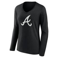 Atlanta Braves Women's Monochrome Personalized Name & Number Long Sleeve V-Neck T-Shirt - Black T-shirts