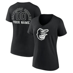 Baltimore Orioles Women's Monochrome Personalized Name & Number V-Neck T-Shirt - Black T-shirts