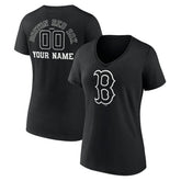 Boston Red Sox Women's Monochrome Personalized Name & Number V-Neck T-Shirt - Black T-shirts
