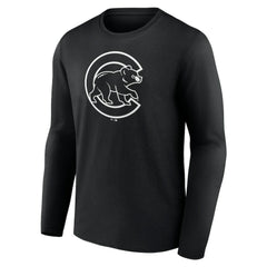 Chicago Cubs Monochrome Personalized Name & Number Long Sleeve T-Shirt - Black T-shirts