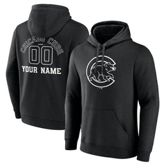 Chicago Cubs Monochrome Personalized Name & Number Pullover Hoodie - Black Hoodies