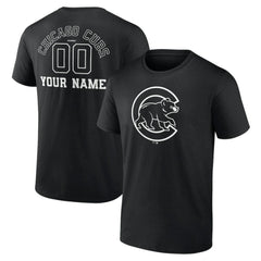 Chicago Cubs Monochrome Personalized Name & Number T-Shirt - Black T-shirts
