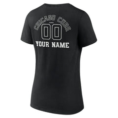 Chicago Cubs Women's Monochrome Personalized Name & Number V-Neck T-Shirt - Black T-shirts