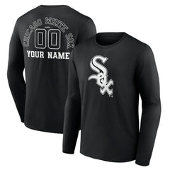 Chicago White Sox Monochrome Personalized Name & Number Long Sleeve T-Shirt - Black T-shirts