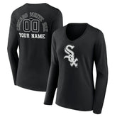 Chicago White Sox Women's Monochrome Personalized Name & Number Long Sleeve V-Neck T-Shirt - Black T-shirts