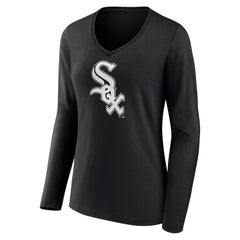 Chicago White Sox Women's Monochrome Personalized Name & Number Long Sleeve V-Neck T-Shirt - Black T-shirts