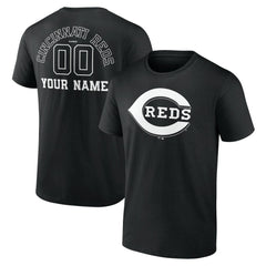 Cincinnati Reds Monochrome Personalized Name & Number T-Shirt - Black T-shirts