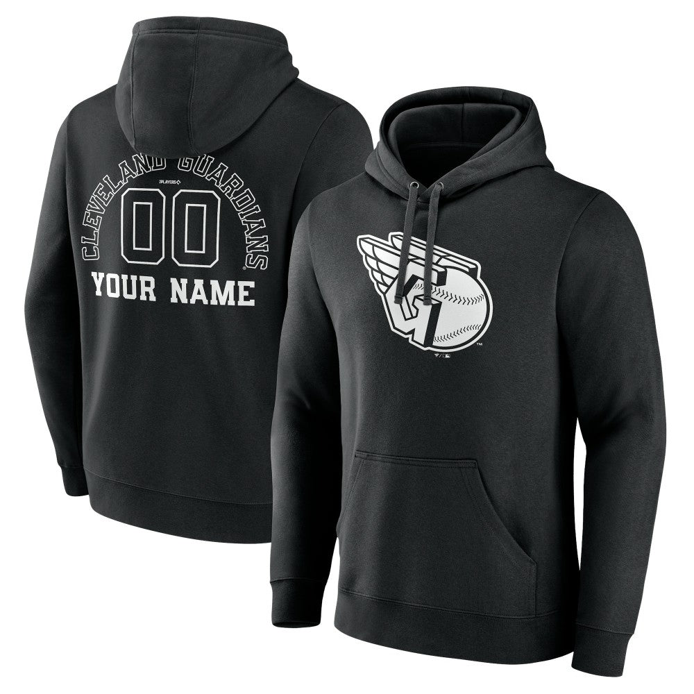 Cleveland Guardians Monochrome Personalized Name & Number Pullover Hoodie - Black Hoodies