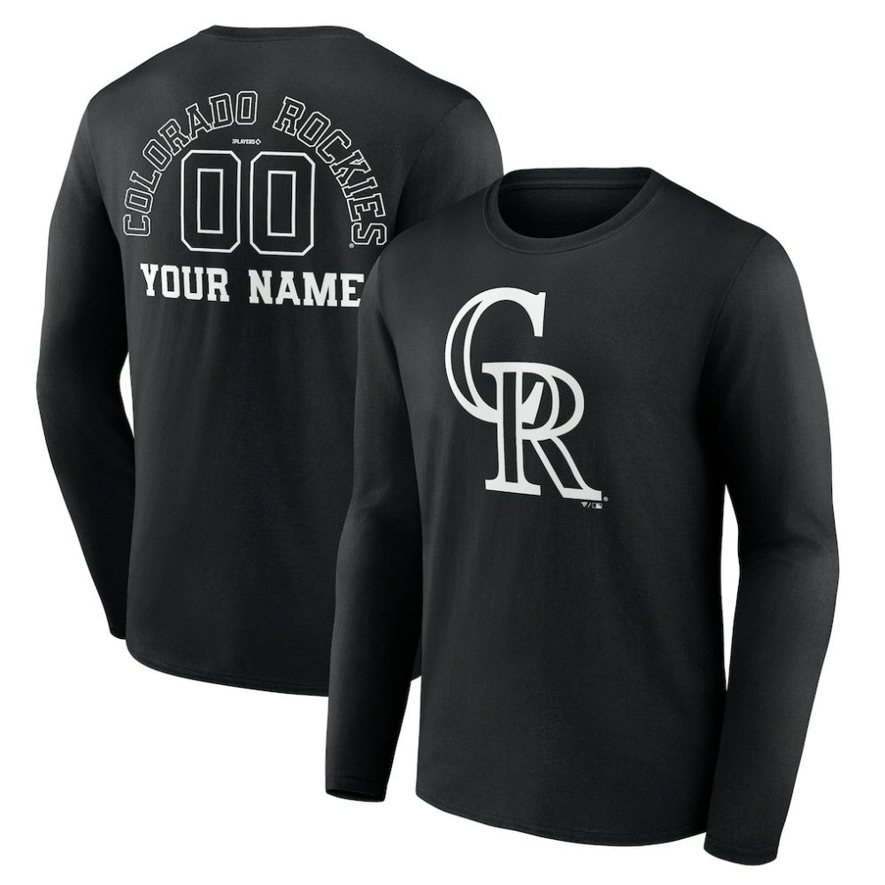 Colorado Rockies Monochrome Personalized Name & Number Long Sleeve T-Shirt - Black T-shirts