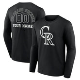 Colorado Rockies Monochrome Personalized Name & Number Long Sleeve T-Shirt - Black T-shirts