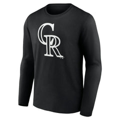 Colorado Rockies Monochrome Personalized Name & Number Long Sleeve T-Shirt - Black T-shirts