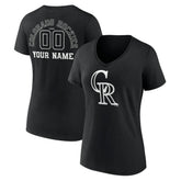 Colorado Rockies Women's Monochrome Personalized Name & Number V-Neck T-Shirt - Black T-shirts
