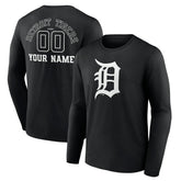 Detroit Tigers Monochrome Personalized Name & Number Long Sleeve T-Shirt - Black T-shirts