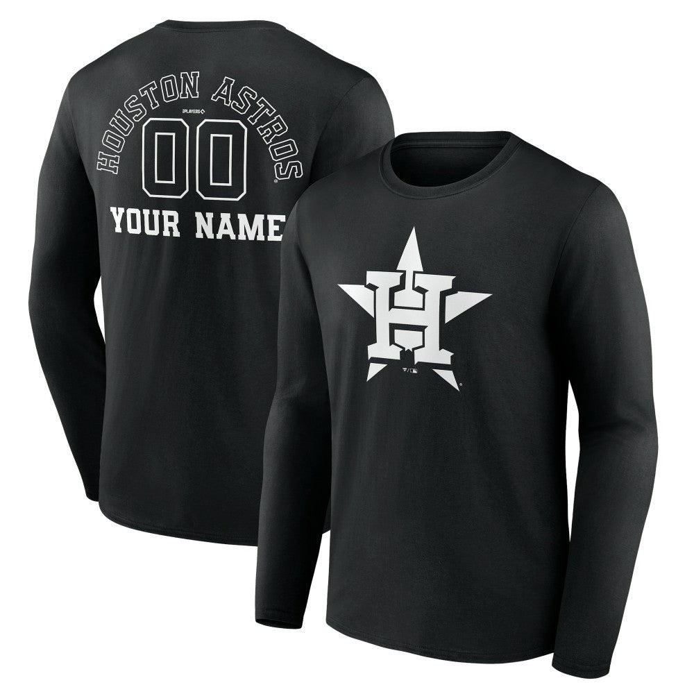 Houston Astros Monochrome Personalized Name & Number Long Sleeve T-Shirt - Black T-shirts