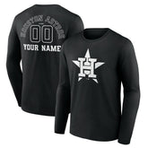 Houston Astros Monochrome Personalized Name & Number Long Sleeve T-Shirt - Black T-shirts