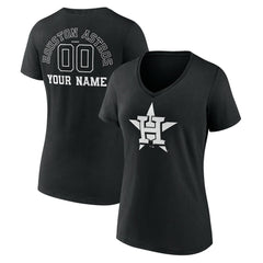 Houston Astros Women's Monochrome Personalized Name & Number V-Neck T-Shirt - Black T-shirts