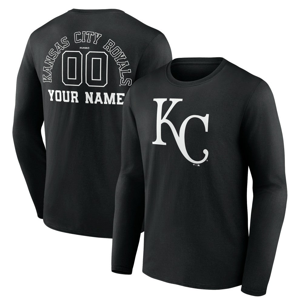 Kansas City Royals Monochrome Personalized Name & Number Long Sleeve T-Shirt - Black T-shirts