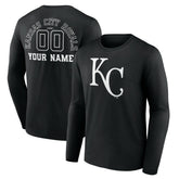 Kansas City Royals Monochrome Personalized Name & Number Long Sleeve T-Shirt - Black T-shirts