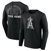 Los Angeles Angels Monochrome Personalized Name & Number Long Sleeve T-Shirt - Black T-shirts