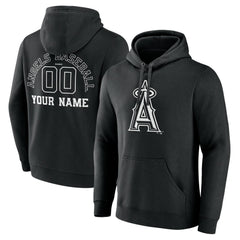 Los Angeles Angels Monochrome Personalized Name & Number Pullover Hoodie - Black Hoodies