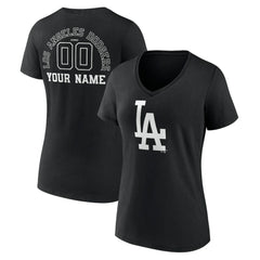 Los Angeles Dodgers Women's Monochrome Personalized Name & Number V-Neck T-Shirt - Black T-shirts