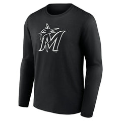 Miami Marlins Monochrome Personalized Name & Number Long Sleeve T-Shirt - Black T-shirts