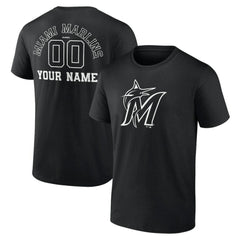 Miami Marlins Monochrome Personalized Name & Number T-Shirt - Black T-shirts