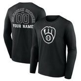 Milwaukee Brewers Monochrome Personalized Name & Number Long Sleeve T-Shirt - Black T-shirts