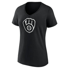 Milwaukee Brewers Women's Monochrome Personalized Name & Number V-Neck T-Shirt - Black T-shirts