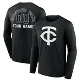 Minnesota Twins Monochrome Personalized Name & Number Long Sleeve T-Shirt - Black T-shirts