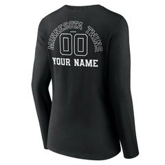 Minnesota Twins Women's Monochrome Personalized Name & Number Long Sleeve V-Neck T-Shirt - Black T-shirts