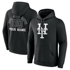 New York Mets Monochrome Personalized Name & Number Pullover Hoodie - Black Hoodies