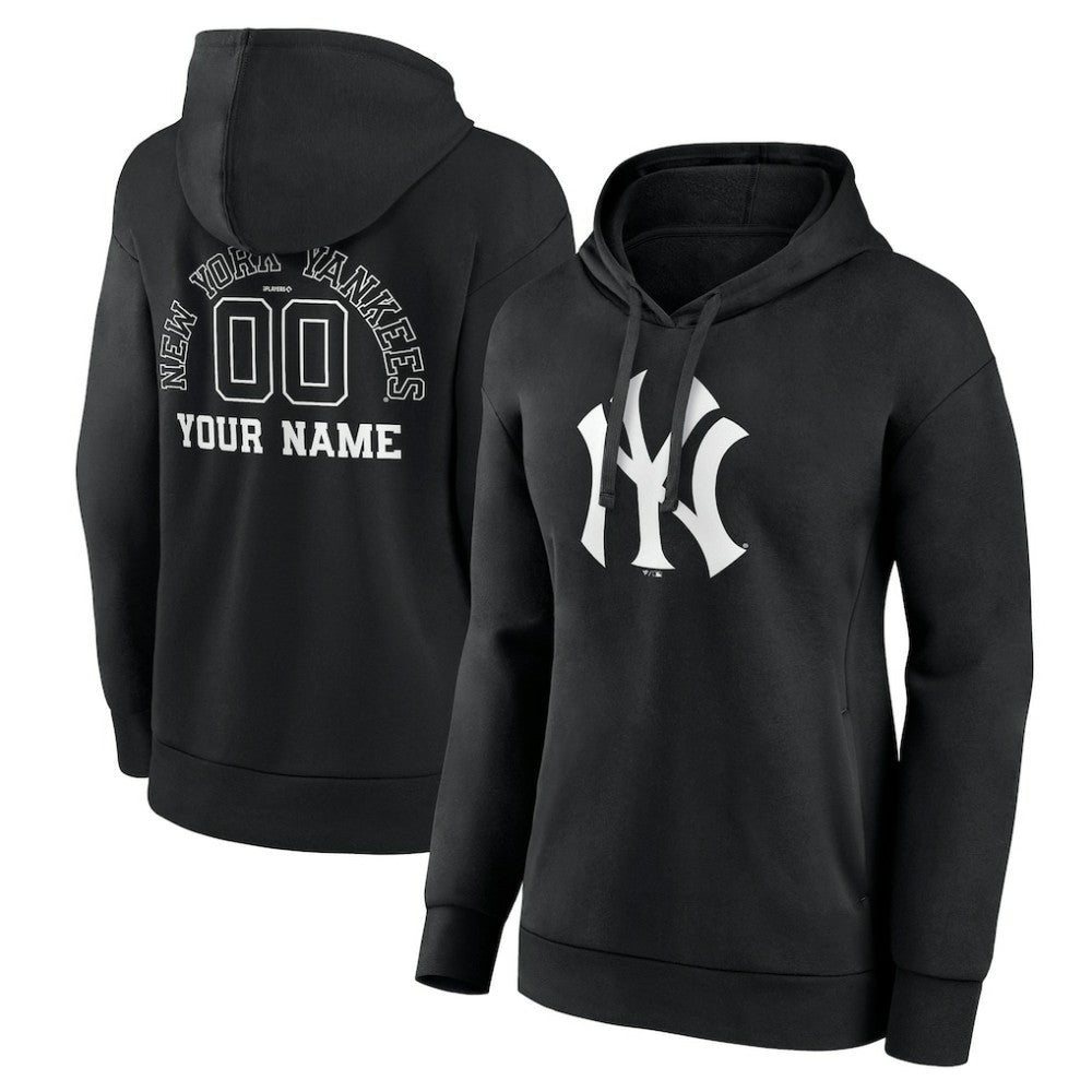 New York Yankees Women's Monochrome Personalized Name & Number Pullover Hoodie - Black Hoodies