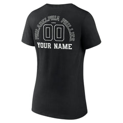 Philadelphia Phillies Women's Monochrome Personalized Name & Number V-Neck T-Shirt - Black T-shirts