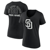 San Diego Padres Women's Monochrome Personalized Name & Number V-Neck T-Shirt - Black T-shirts