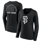 San Francisco Giants Women's Monochrome Personalized Name & Number Long Sleeve V-Neck T-Shirt - Black T-shirts