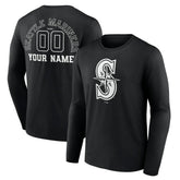 Seattle Mariners Monochrome Personalized Name & Number Long Sleeve T-Shirt - Black T-shirts